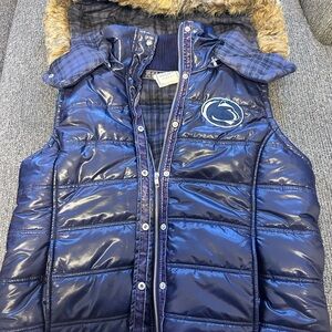 Y2K Victoria’s Secret Navy Blue PufferVest Penn State Nittany Lions Faux Fur Med
